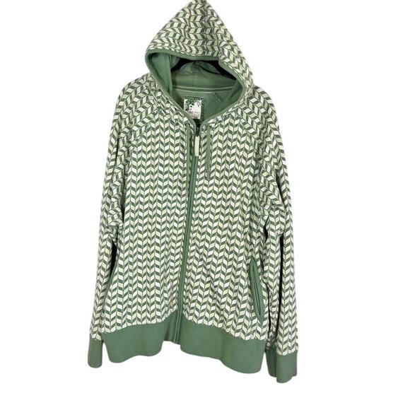 Retro Hoodie Sweatshirt 2X Green Full Zip Chevron Skater Grunge Streetwear 80s - Picture 1 of 10